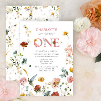 Invitation Fleur sauvage 1er anniversaire Floral Girl