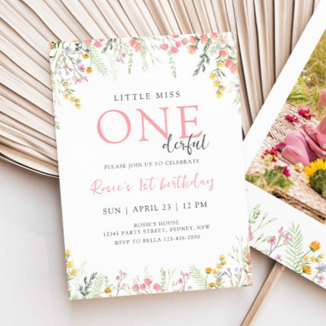 Invitation Fleur sauvage 1er anniversaire Little Miss ONEderf (Créateur téléchargé)