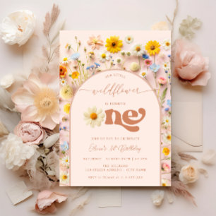 Invitation Fleur sauvage 1er anniversaire Moderne