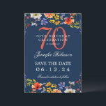 Invitation Fleur sauvage 70th Birthday Save Date Détails Mari<br><div class="desc">Elégant design "70th Birthday Party" avec fleurs sauvages aquarelle & détails texte. Facile à utiliser et facile à personnaliser. Commandez aujourd'hui !</div>
