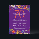 Invitation Fleur sauvage 70th Birthday Save Date Détails Purp<br><div class="desc">Elégant design "70th Birthday Party" avec fleurs sauvages aquarelle & détails texte. Facile à utiliser et facile à personnaliser. Commandez aujourd'hui !</div>