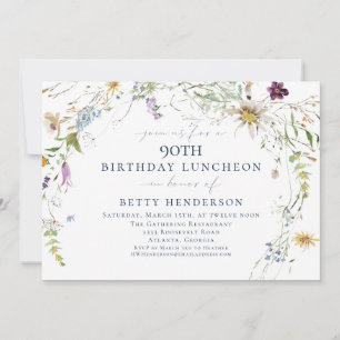 Invitation Fleur Sauvage à l'Aquarelle Élégante 90e Anniversa