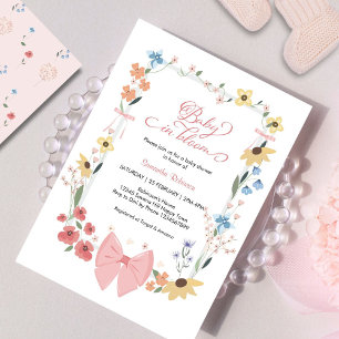 Invitation Fleur Sauvage à Ruban Rose Bébé en Fleur Baby Show