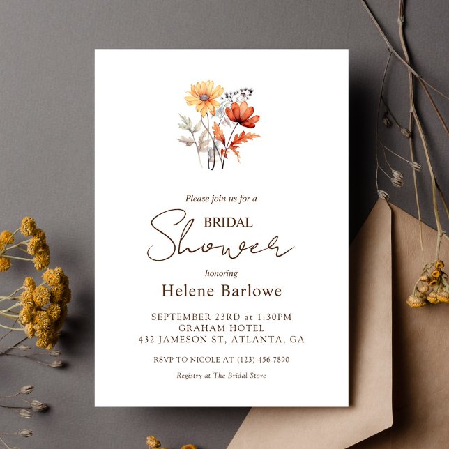 Invitation Fleur sauvage Aquarelle Elégante Fête des mariées  (Wildflower Watercolor Elegant Fall Bridal Shower Invitation)