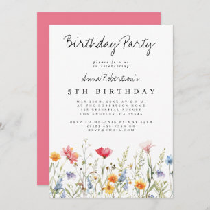 Invitation Fleur sauvage aquarelle fête d'anniversaire