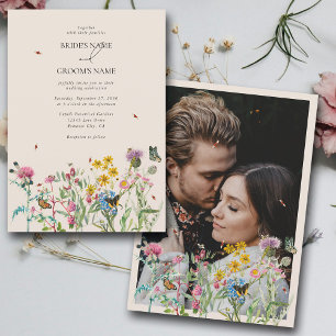 Invitation Fleur sauvage Aquarelle Jardin Couple Photo Mariag