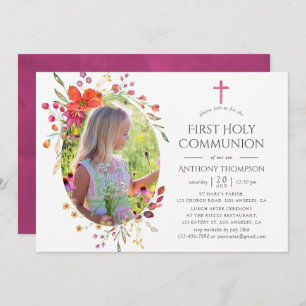Invitation Fleur sauvage Aquarelle Première sainte communion