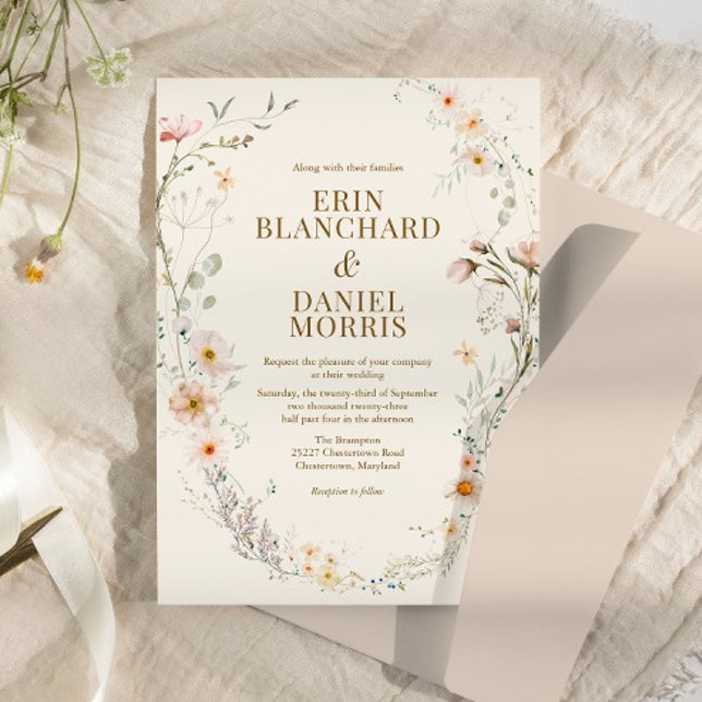 Invitation Fleur sauvage aquarelle rose bohème (Créateur téléchargé)