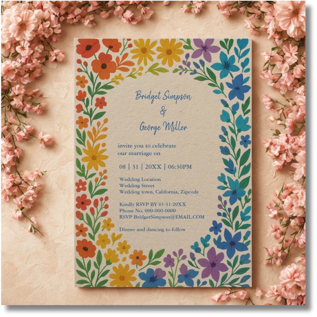 Invitation Fleur sauvage arc-en-ciel Mariage floral rustique (Créateur téléchargé)