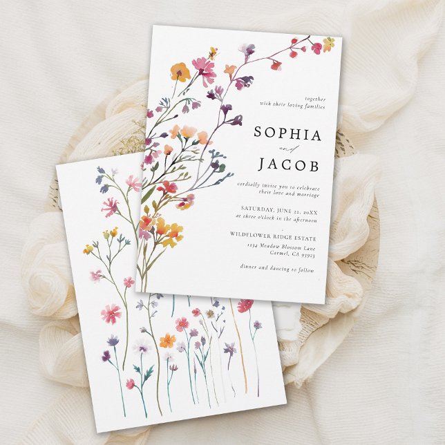 Invitation Fleur sauvage Arch Joyeux coloré Mariage moderne (wildflower wedding theme colorful arch invitation garden outdoors meadow forest spring summer fall)