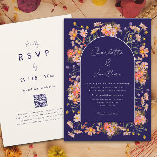 Invitation Fleur sauvage Arch Navy Blue Terracotta Mariage de