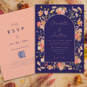 Invitation Fleur sauvage Arch Navy Blue Terracotta Mariage de