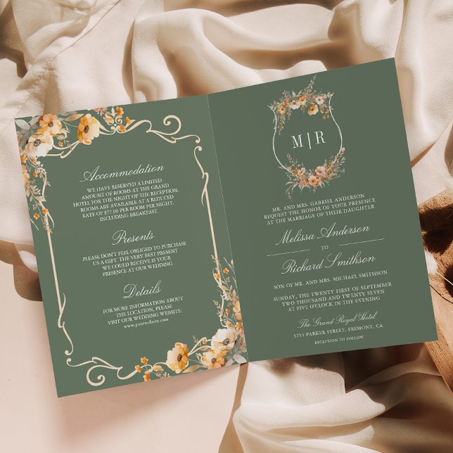 Invitation Fleur sauvage automnale Crête Vert sauge QR Code M (Créateur téléchargé)