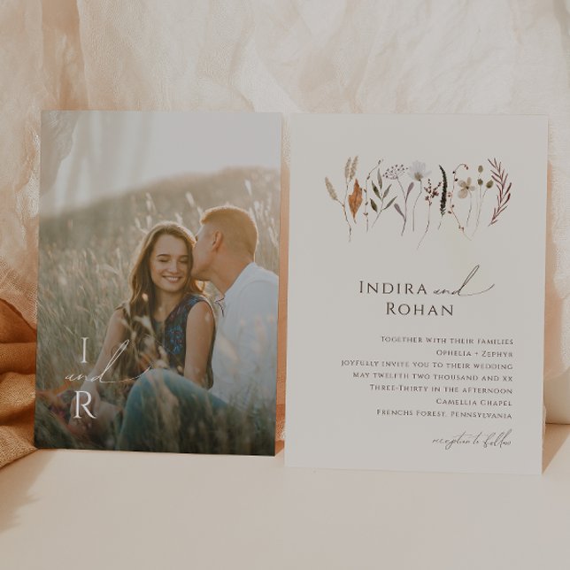 Invitation Fleur sauvage automne | Mariage photo Monogramme b (Créateur téléchargé)