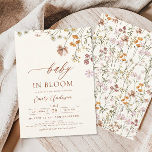 Invitation Fleur sauvage Baby in Bloom Baby shower Terracotta