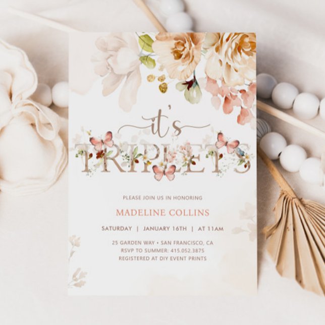 Invitation Fleur sauvage Baby in Bloom TRIPLETS Baby shower (Créateur téléchargé)