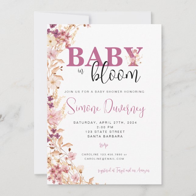 Invitation fleur sauvage Baby shower (Devant)