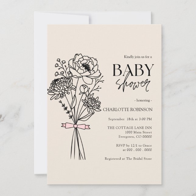 Invitation fleur sauvage Baby shower (Devant)