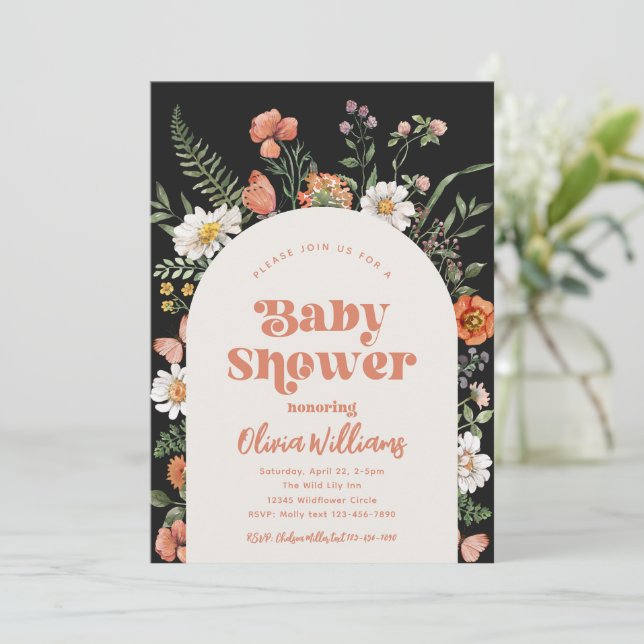Invitation fleur sauvage Baby shower | Bébé sauvag (Debout devant)
