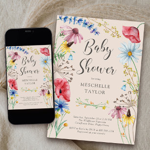 Invitation Fleur sauvage Baby shower rustique Pays Floral