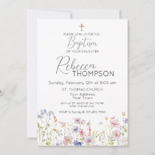 Invitation fleur sauvage Baptême fille