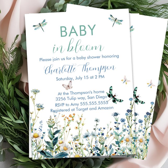 Invitation Fleur sauvage bébé en baby shower fleuri (Créateur téléchargé)