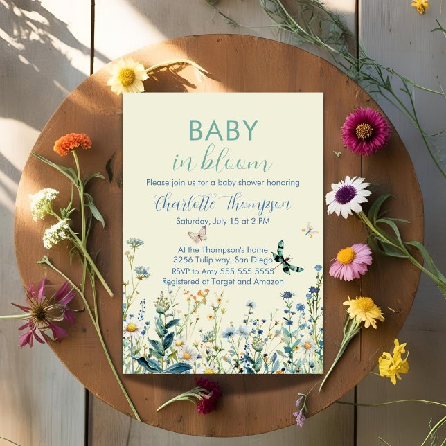 Invitation Fleur sauvage bébé en baby shower fleuri (Créateur téléchargé)