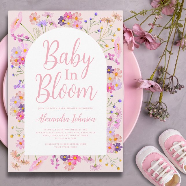 Invitation Fleur sauvage bébé en fleur Baby shower fille (Baby in bloom girl baby shower invitation)