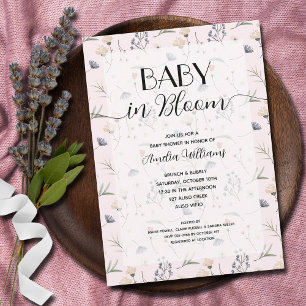 Invitation Fleur sauvage bébé en fleur rose fille douche