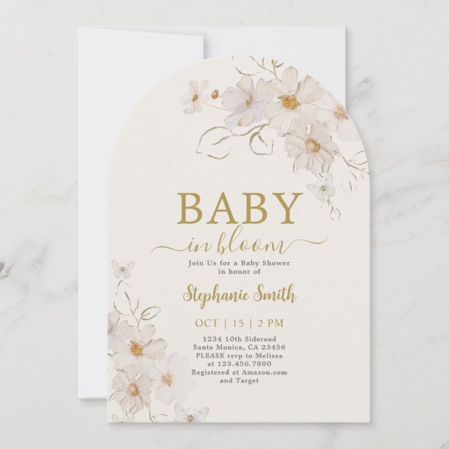 Invitation Fleur sauvage bébé en fleurs Baby shower fille (Devant)