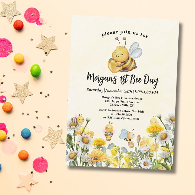 Invitation Fleur sauvage Bee One 1er Jour de l'abeille Annive (Créateur téléchargé)