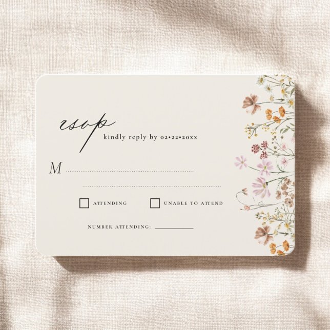 Invitation Fleur sauvage Beige Boho Jardin Mariage RSVP (Créateur téléchargé)