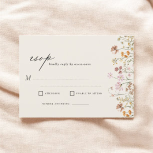 Invitation Fleur sauvage Beige Boho Jardin Mariage RSVP