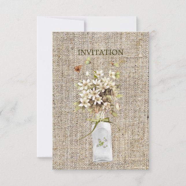 Invitation fleur sauvage beige hippie bohème mariage burlap (Devant)