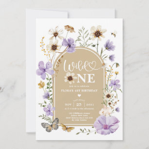 Invitation Fleur Sauvage Beige Violet Wild One 1er Anniversai