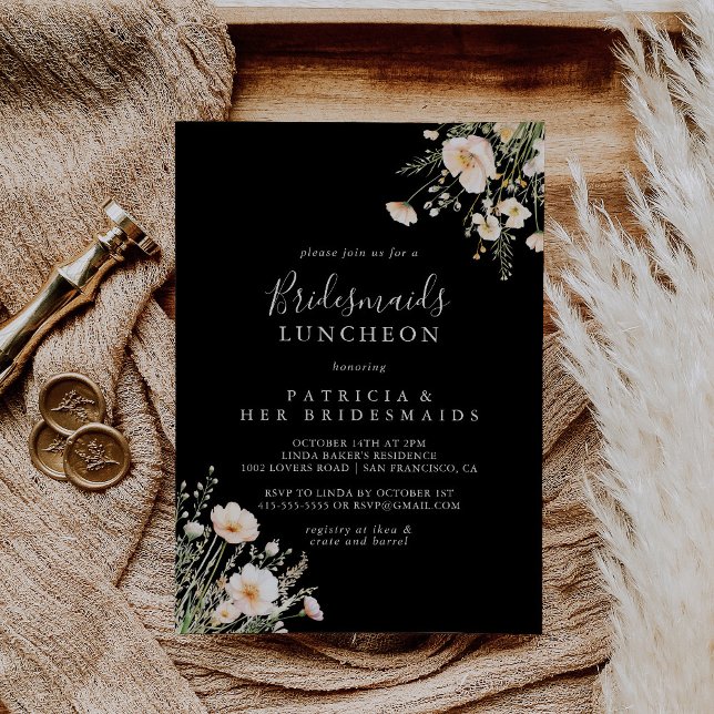 Invitation Fleur sauvage Black Bridesmaids Luncheon Douche (Créateur téléchargé)
