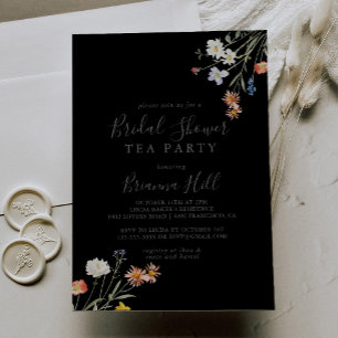 Invitation Fleur sauvage Black Fête des mariées Tea Party