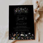 Invitation Fleur sauvage Black Sweet 16 Anniversaire Fête<br><div class="desc">Cette invitation à la fête de 16 ans à la fleur noire florale sauvage est parfaite pour un anniversaire moderne. Le design est composé de fleurs élégantes rose aquarelle,  rousse,  violette,  marine et blanche avec des feuilles vert émeraude dans un arrière - plan foncé.</div>