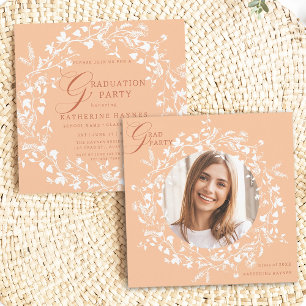 Invitation Fleur sauvage blanc Peach Fuzz Wreath Graduation