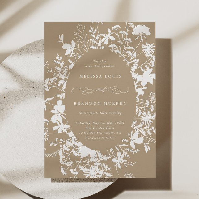 Invitation Fleur sauvage blanc Silhouette Mariage Tan (Créateur téléchargé)