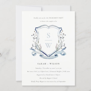 Invitation Fleur sauvage bleu Aqua Monogram Crest Fiançailles