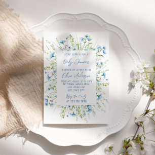 Invitation Fleur sauvage Bleu Aquarelle Boho Baby Boy Douche