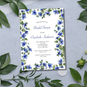 Invitation Fleur sauvage bleu aquarelle Fête des mariées élég