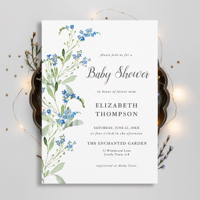 Invitation Fleur sauvage Bleu Arc Floral Élégant Baby shower (wildflowers baby shower invitation delicate blue watercolor arch elegant garden rustic chic boho)