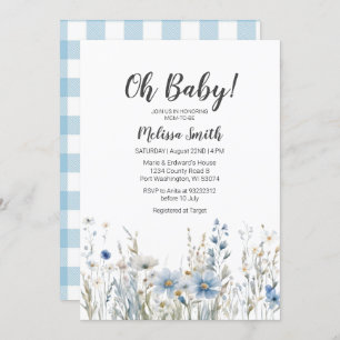 Invitation Fleur sauvage bleu baby shower