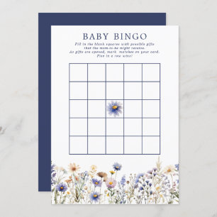 Invitation Fleur sauvage bleu Boho Baby shower Bingo Jeu