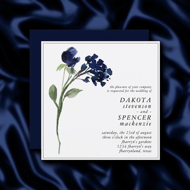 Invitation Fleur sauvage | Bleu classique Bohème Mariage Flor (Créateur téléchargé)