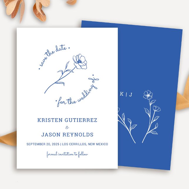 Invitation Fleur sauvage Bleu Cobalt Enregistrer La Date (Cobalt Blue Wildflower Save The Date)