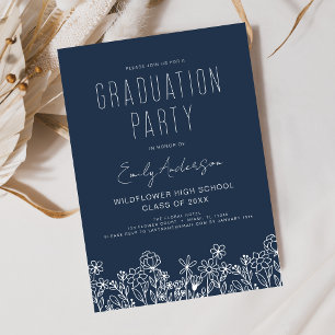 Invitation Fleur sauvage bleu de la marine Fleur de la Gradua