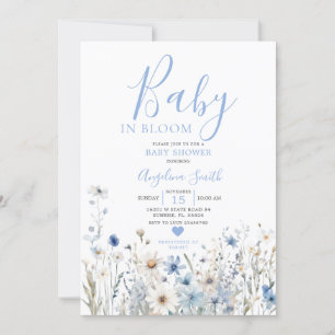 Invitation Fleur sauvage bleu Dusty Baby dans le Baby shower 